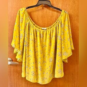 Yellow Floral Off-Shoulder Ruffle Sleeve Blouse